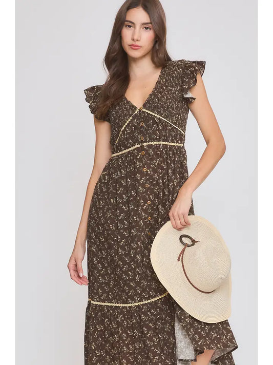 Floral Button Front Midi Dress