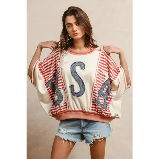 Washed Denim USA Patchwork Shirt