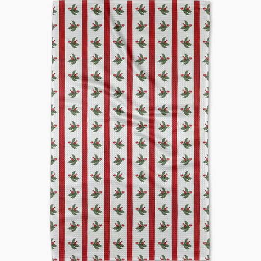 Christmas Holly Stripe Geometry Tea Towel