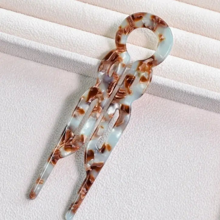 Marble Hair Fork Double Prong Bun Wand