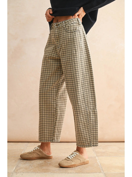 Checker Pattern Barrel Pants