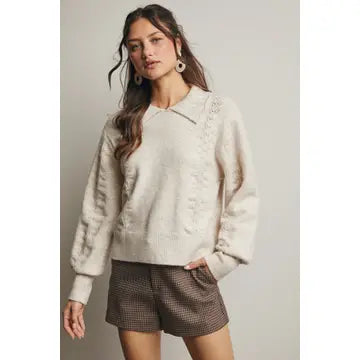 Collared Pointelle Knit Sweater