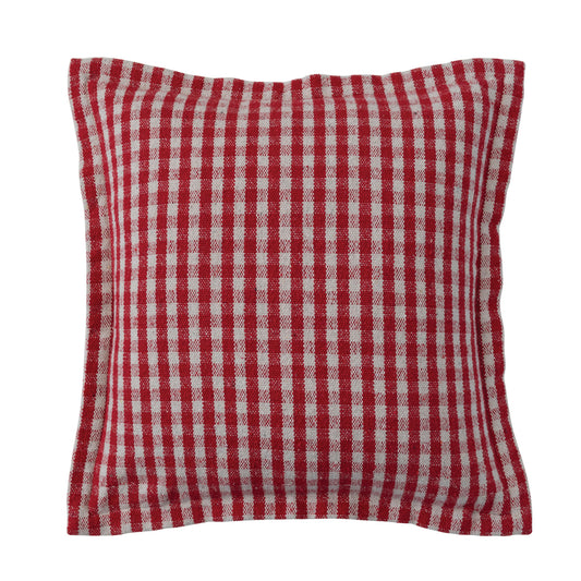 18" Square Woven Recycled Cotton Pillow w/ Flanged Edge, Red & White Gingham