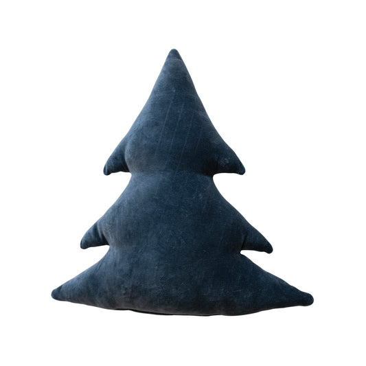 18"L x 18"H Woven Cotton Velvet Tree Shaped Pillow, Navy Color