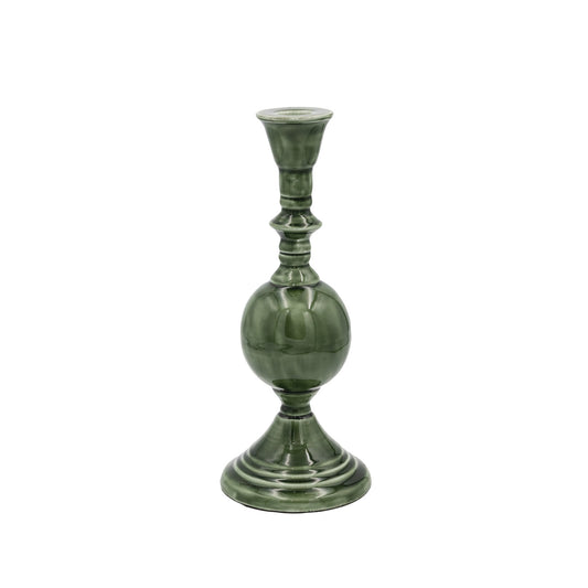 4" Round x 10"H Enameled Metal Taper Holder, Green
