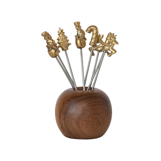 Mango Wood Holder with (8) Appetizer Picks