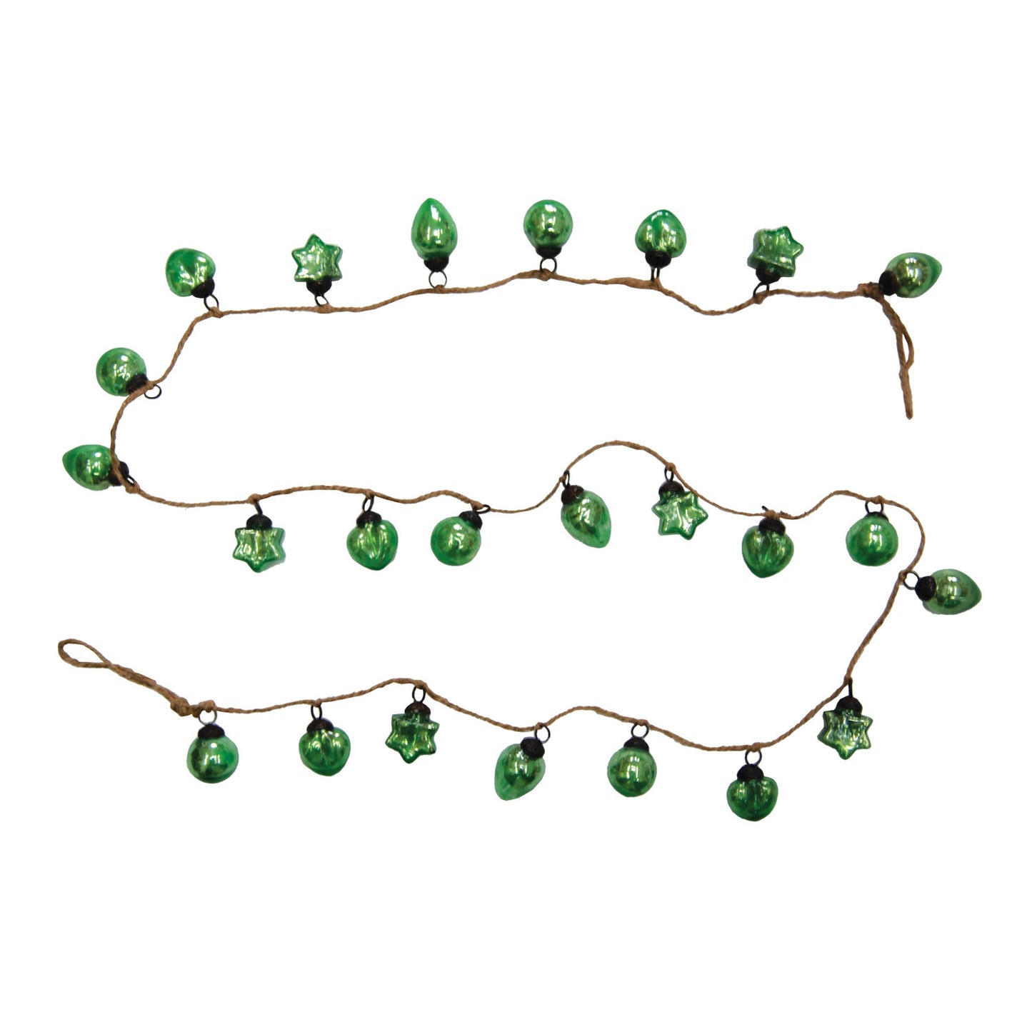 Embossed Recycled Mercury Glass Ornament Garland with Jute Cord