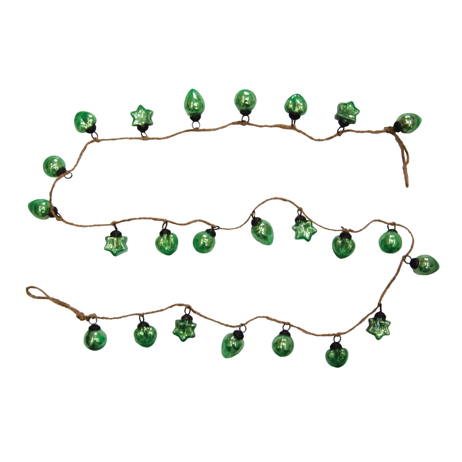 Embossed Recycled Mercury Glass Ornament Garland with Jute Cord
