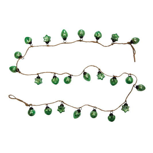 Embossed Recycled Mercury Glass Ornament Garland with Jute Cord