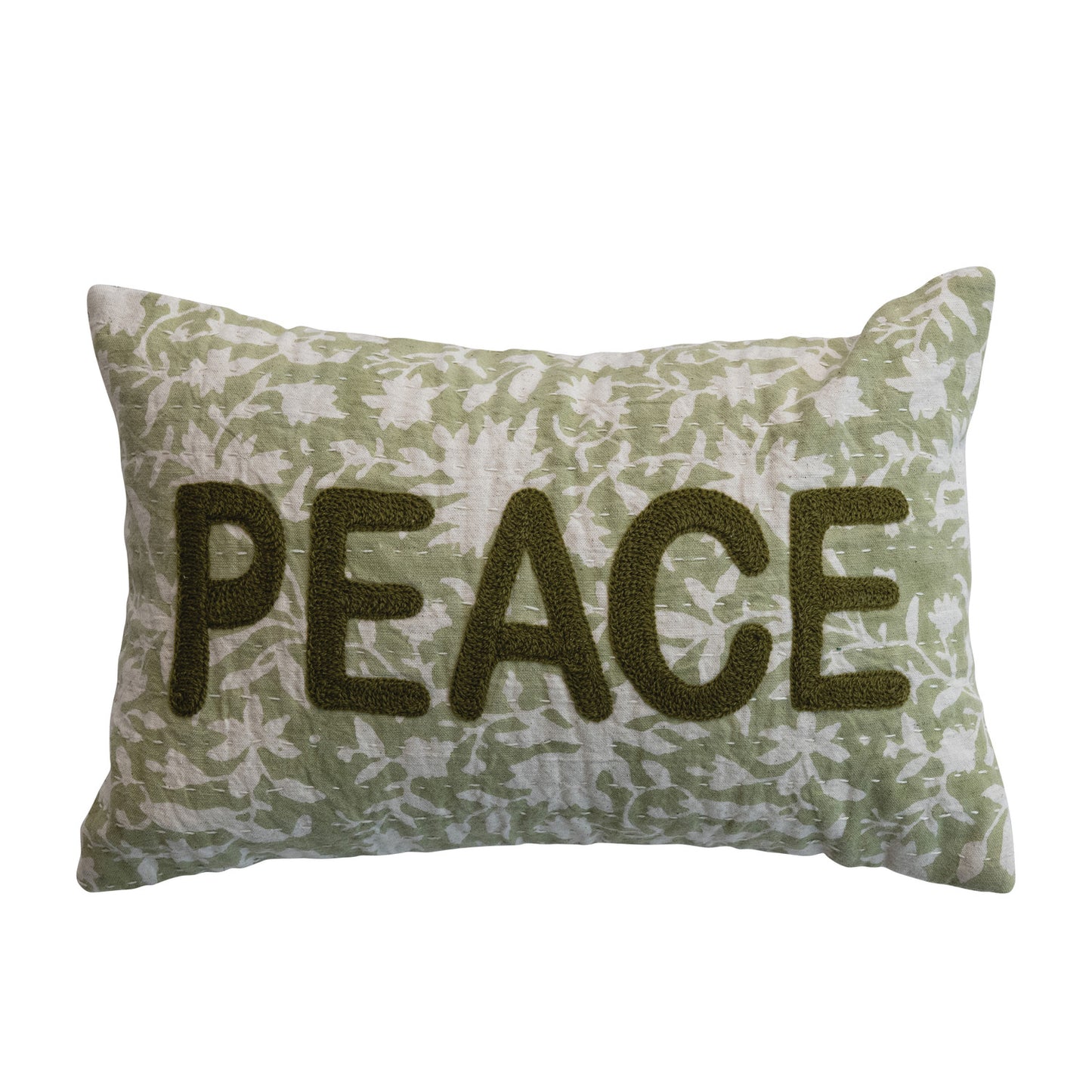 Lumbar Pillow with Flowers, Hand-Embroidered Kantha Stitch