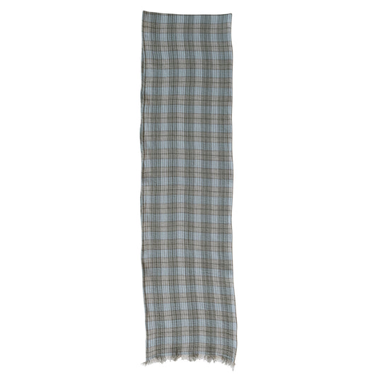 Woven Cotton Double Cloth Table Runner with Frayed Edges Plaid