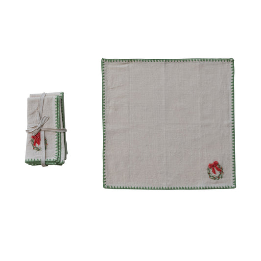 Napkins with Embroidered Wreath & Appliqued, Set of 4 ©