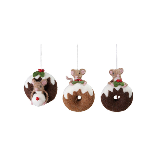Handmade Wool Felt Mouse on Doughnut Ornament
