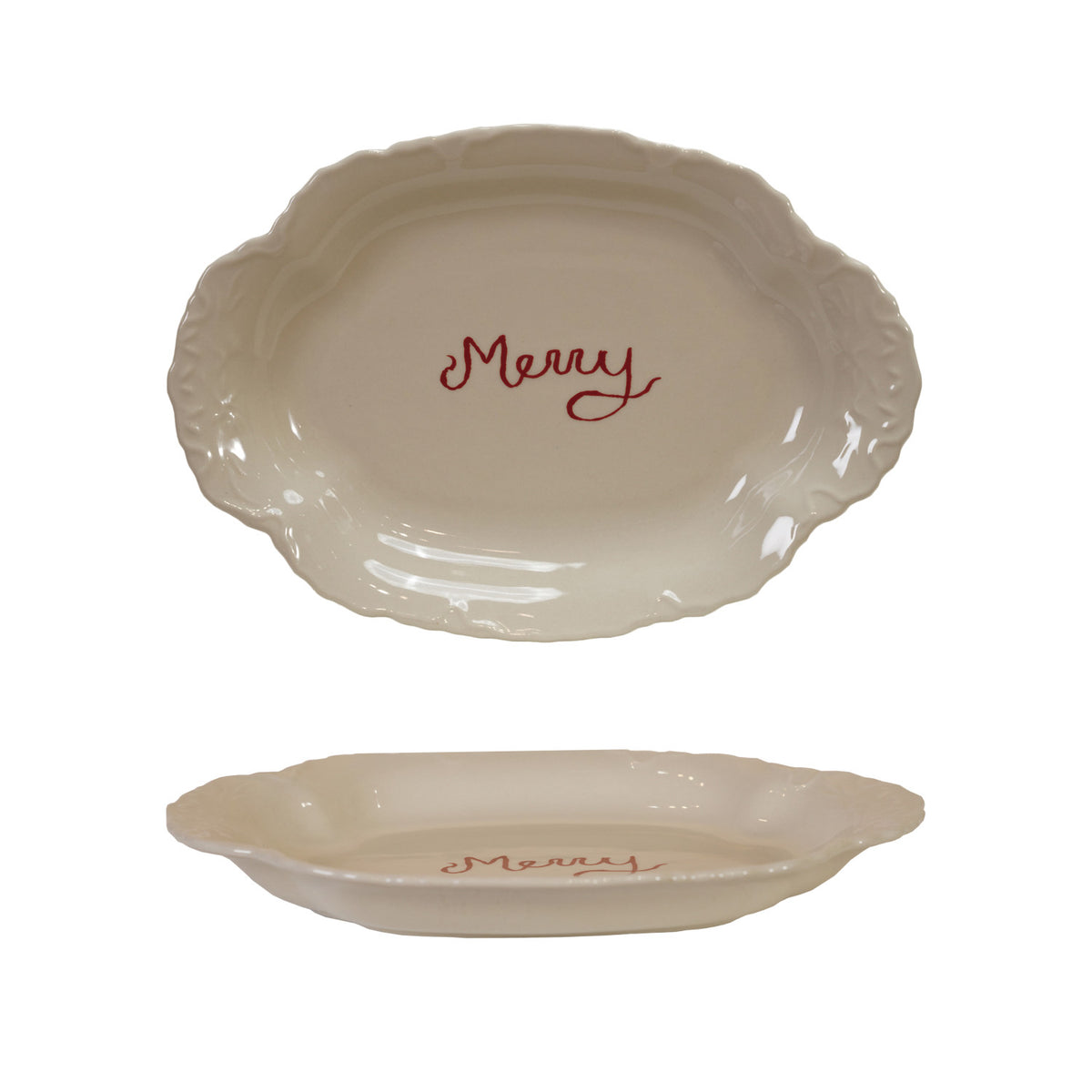 Stoneware Scalloped Platter "Merry"