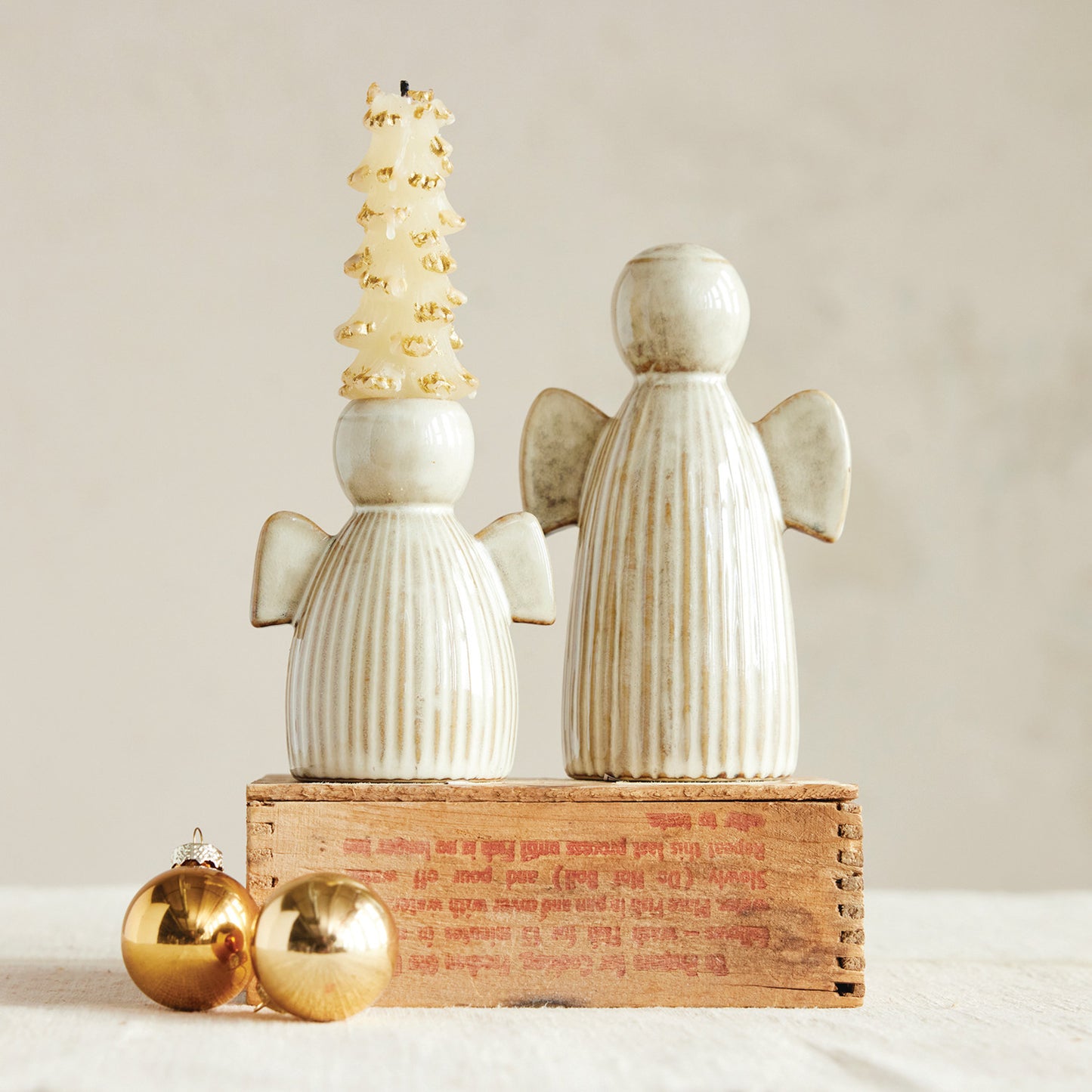 Stoneware Fluted Angel Taper Holder, Reactive Glaze (Each Will Vary)