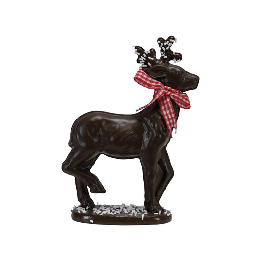 Resin Dark Chocolate Deer with Gingham Bow & Sprinkles, Brown