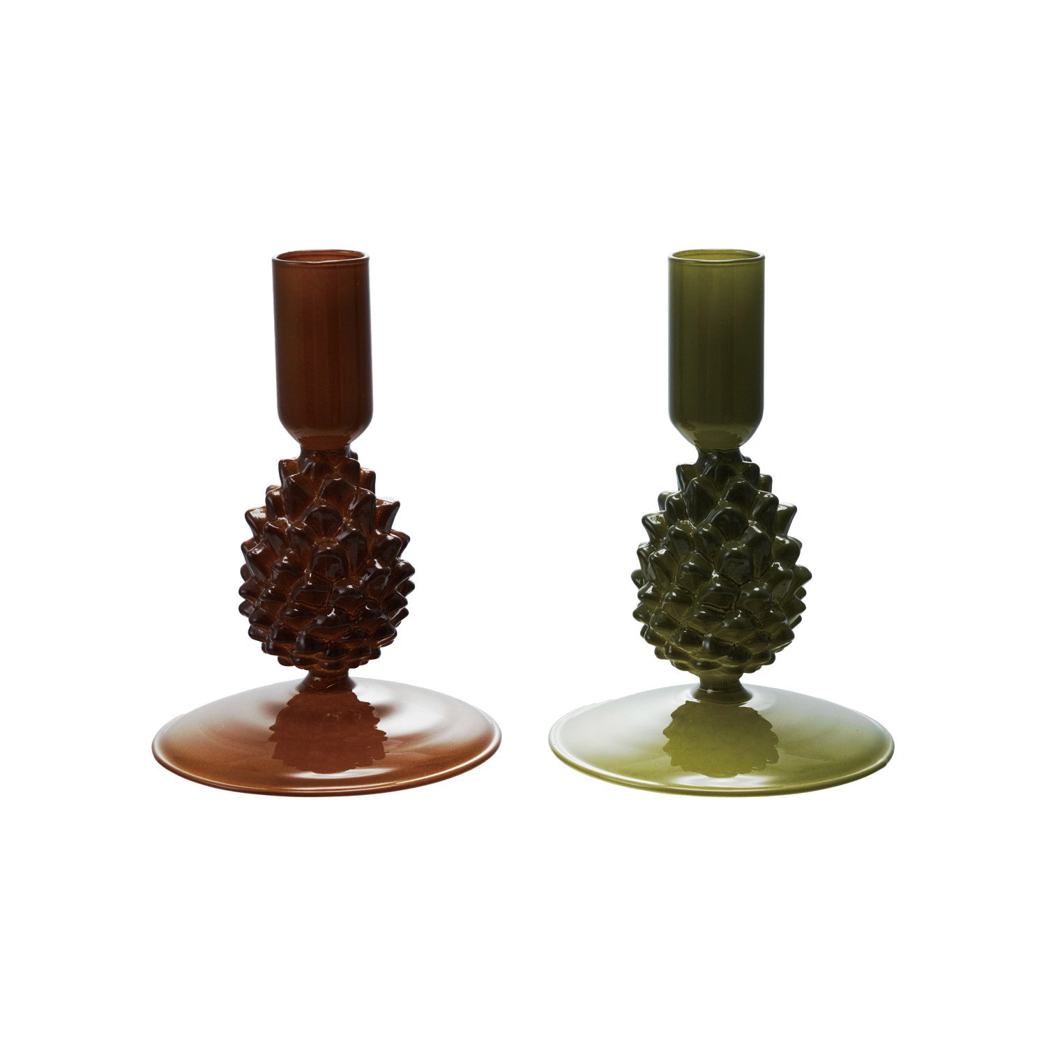 3" Round x 5"H Glass Pinecone Taper Holder, 2 Colors