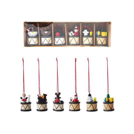 2" Wood Drum Ornament Set of 6