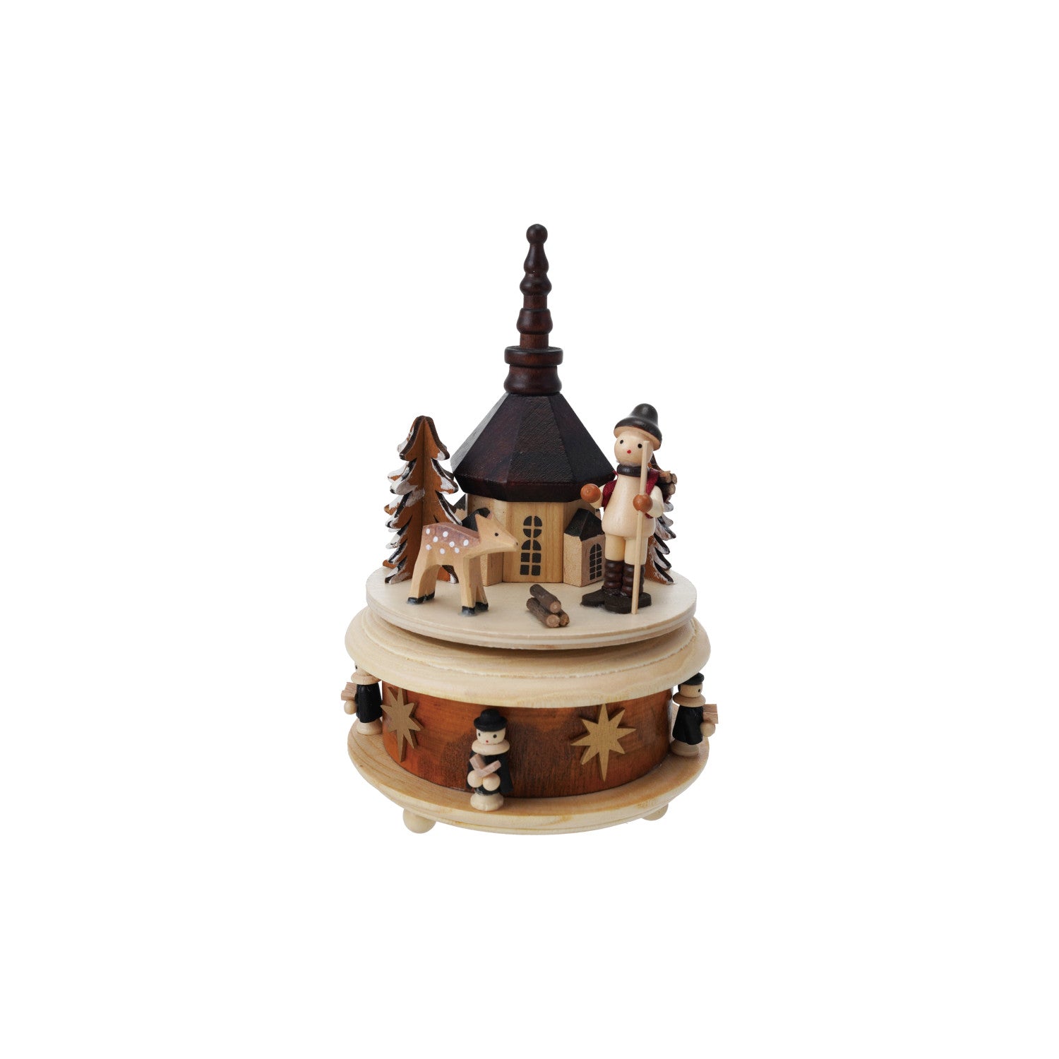 Wood Wind-Up Music Box, Plays "Oh Christmas Tree"