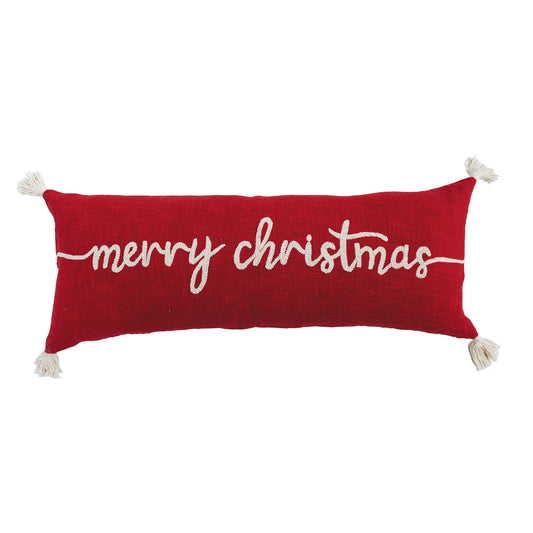 "Merry Christmas" Embroidered Lumbar Pillow