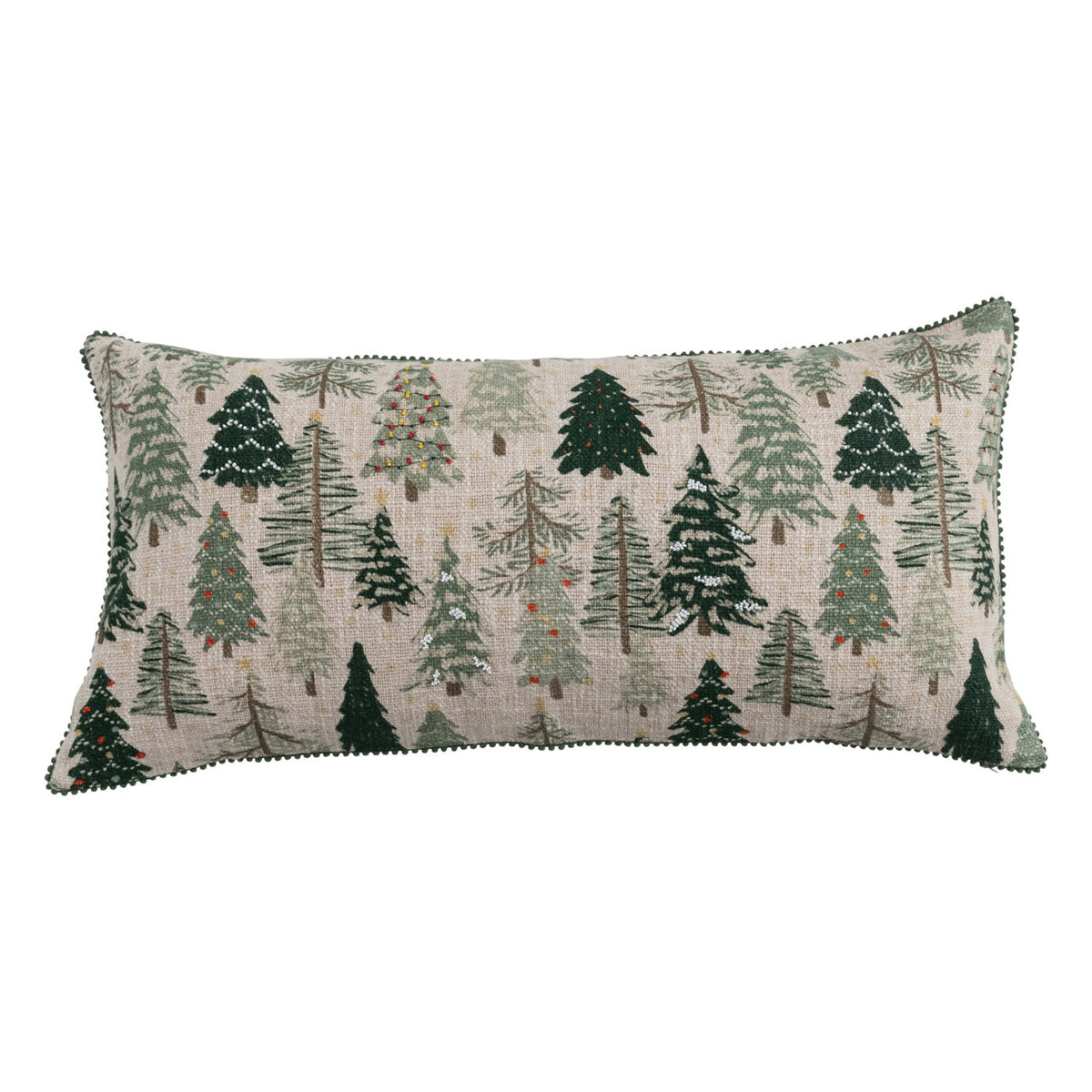 Cotton & Linen Slub Printed Lumbar Pillow with Tree Pattern