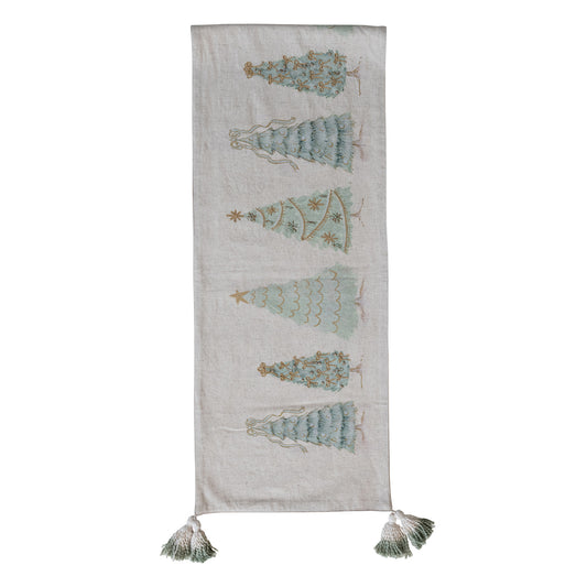Table Runner with Trees, Embroidery, Beads, French Knots & Tassels ©