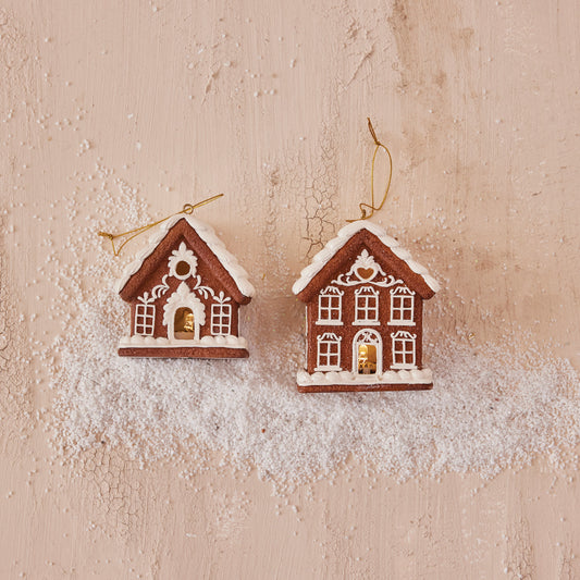 Resin Gingerbread House Ornament with LED Light, 2 Styles