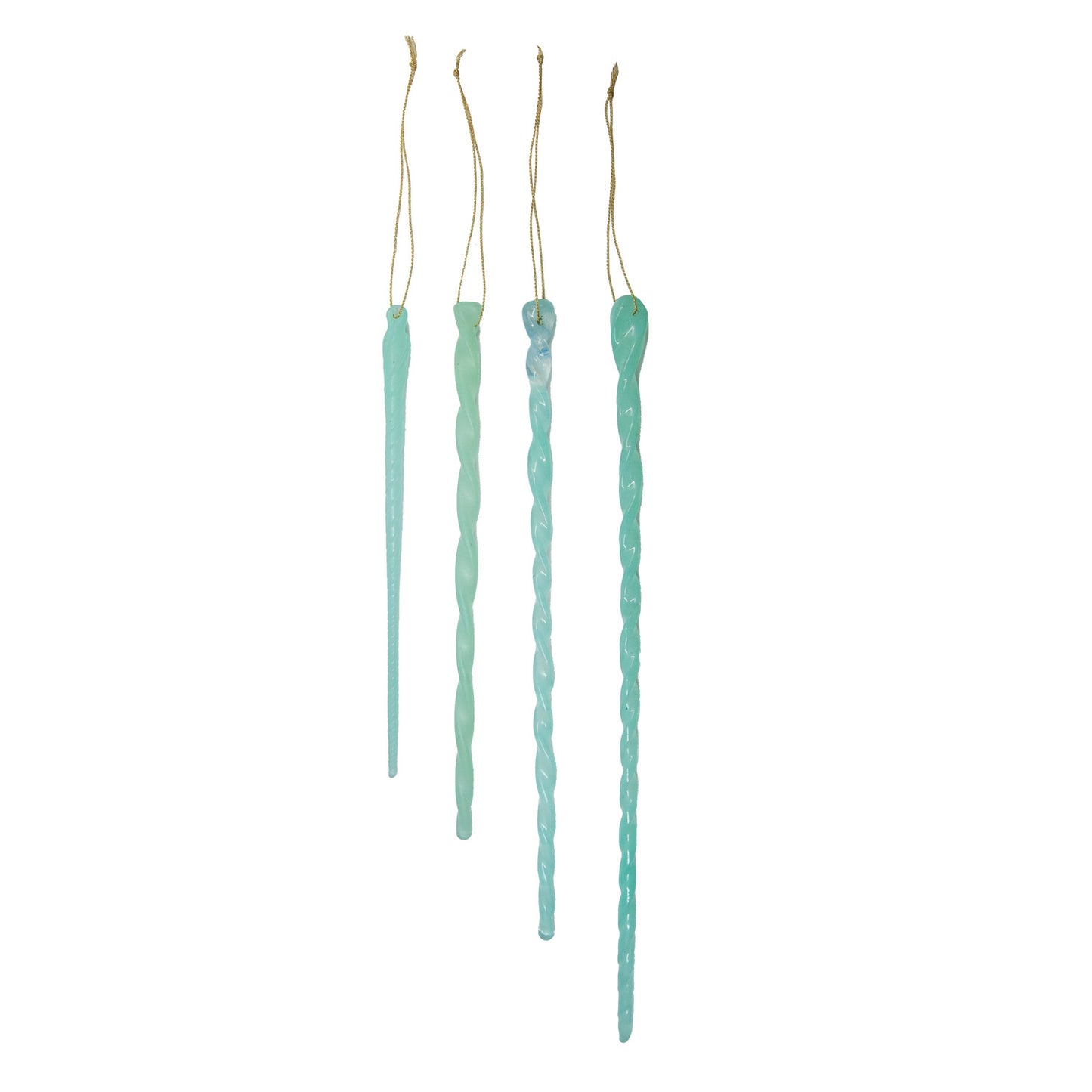 Handmade Glass Icicle Ornaments, Opaque Blue, Set of 4 (Each Will Vary)