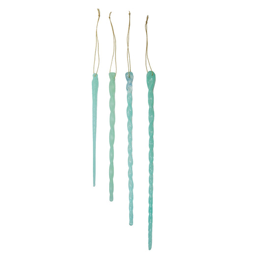 Handmade Glass Icicle Ornaments, Opaque Blue, Set of 4 (Each Will Vary)