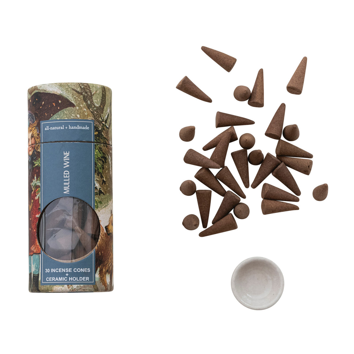 30 Piece All Natural Scented Incense Cones with Incense Holder