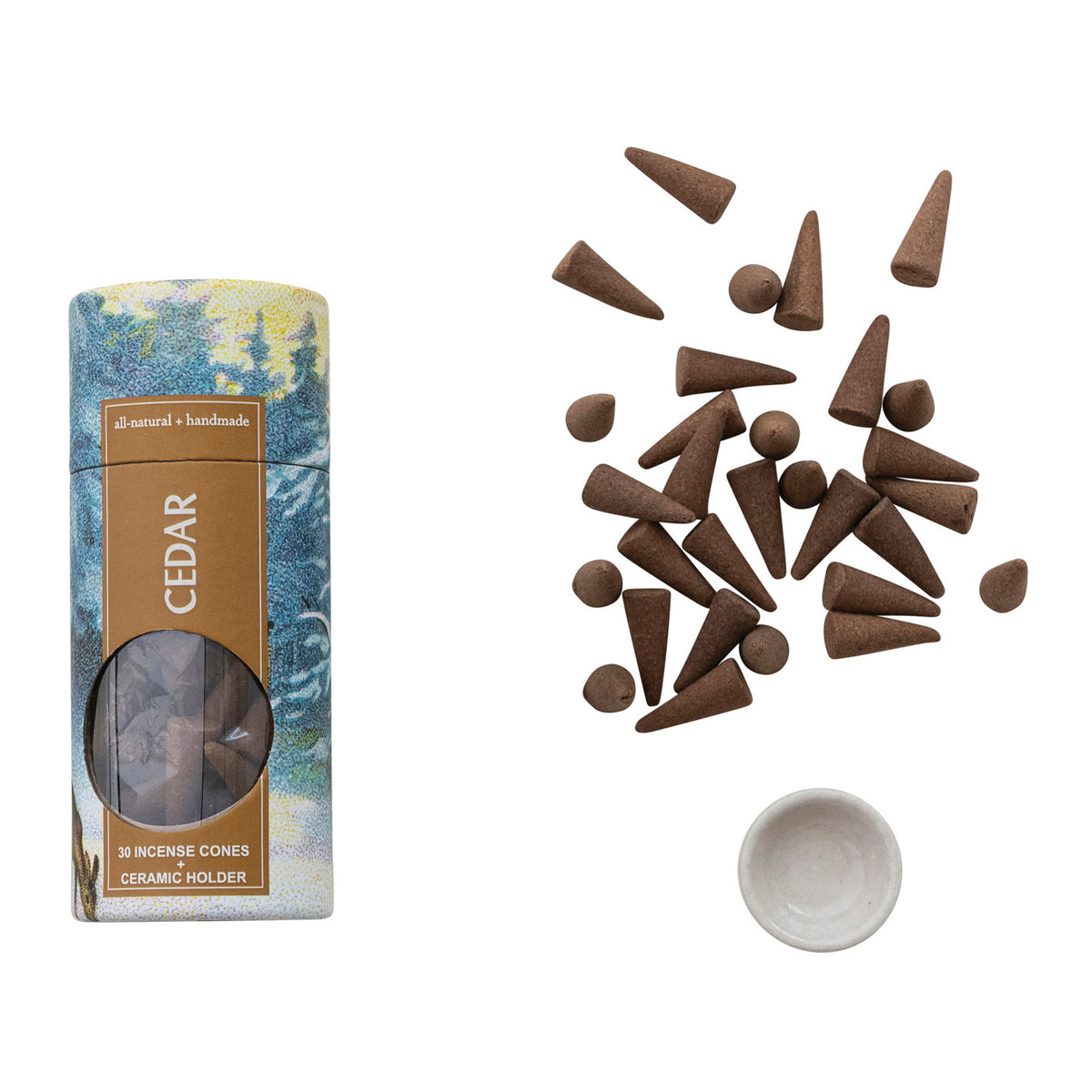30 Piece All Natural Scented Incense Cones with Incense Holder