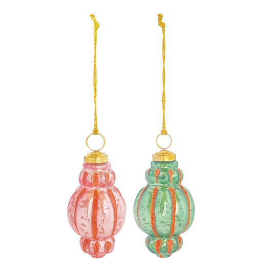 Hand-Painted Mercury Glass Finial Ornament with Glitter Stripes