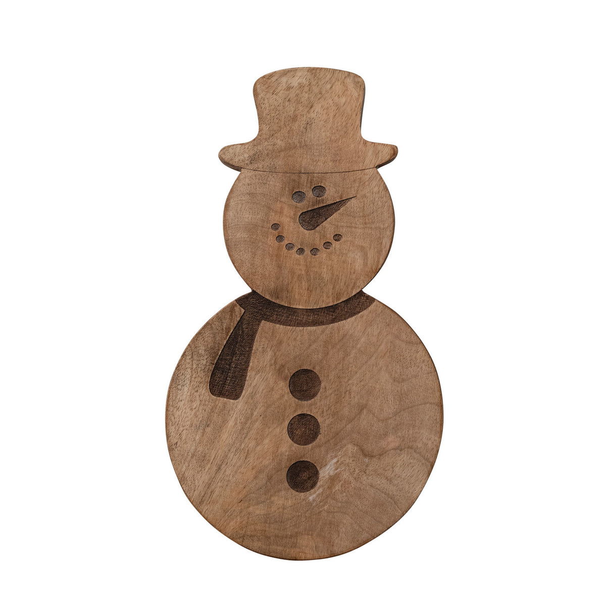 Mango Wood Laser Etched Snowman Shaped Cheese/Serving Board