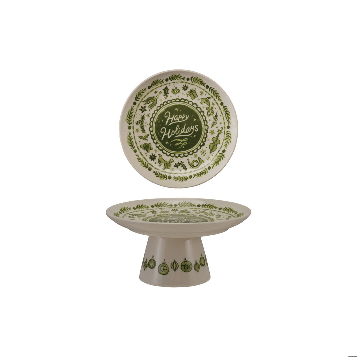 6" Happy Holiday Stoneware Pedestal