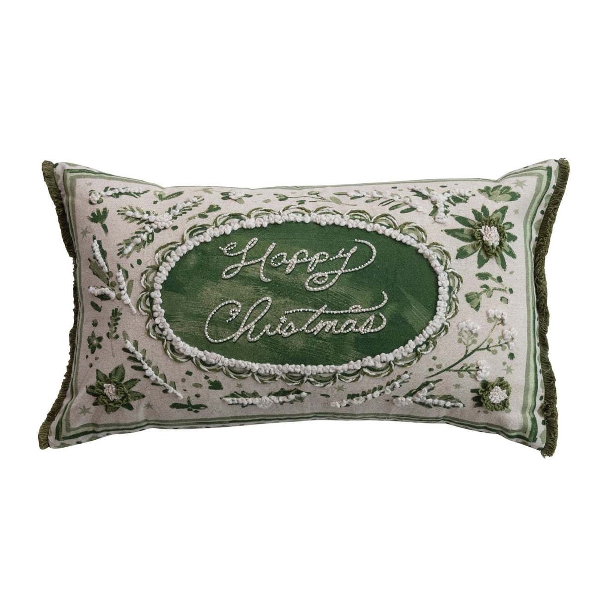 Happy Christmas Embroidered Pillow