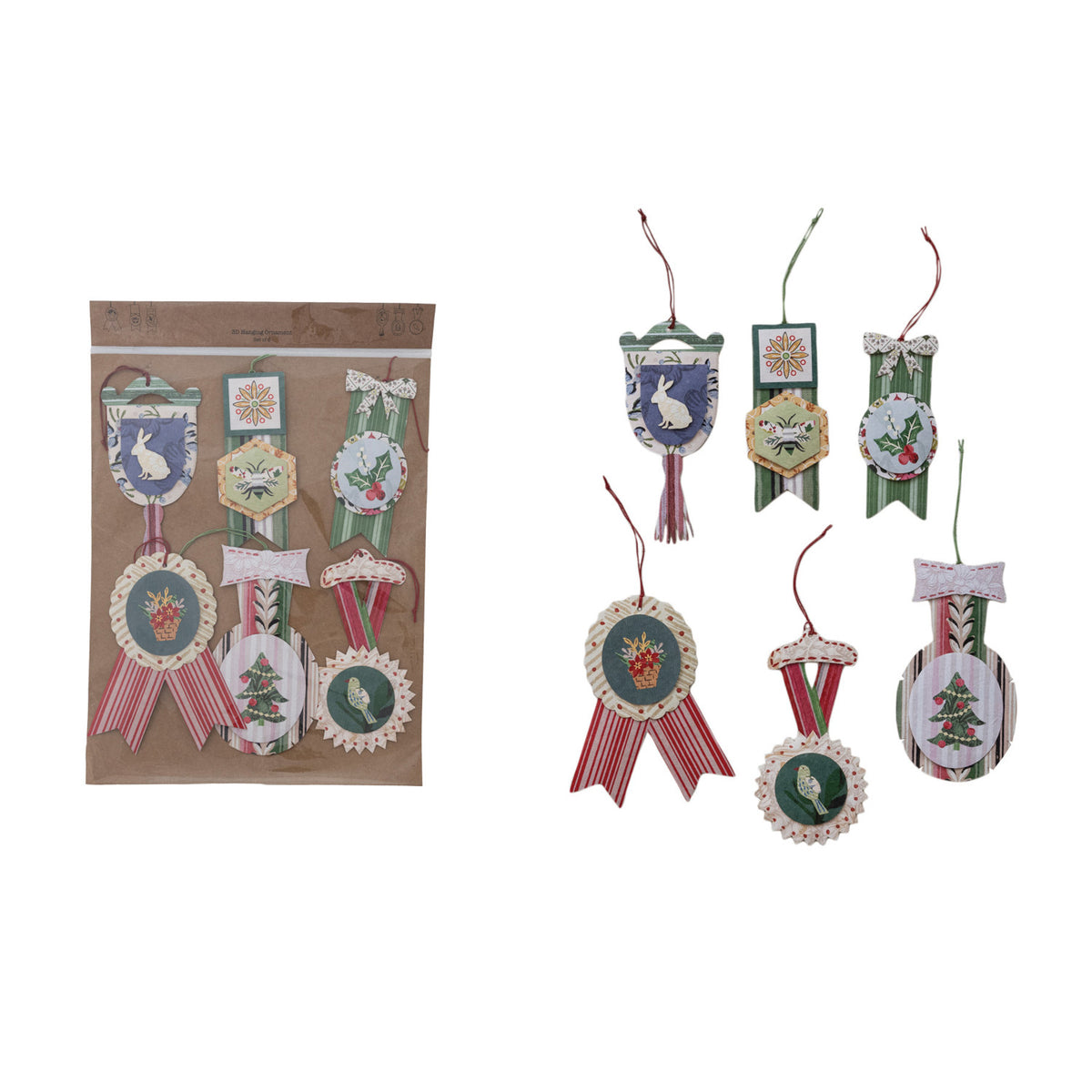 Set/6 Handmade Printed Recycled Paper Medal Shaped Gift Tags
