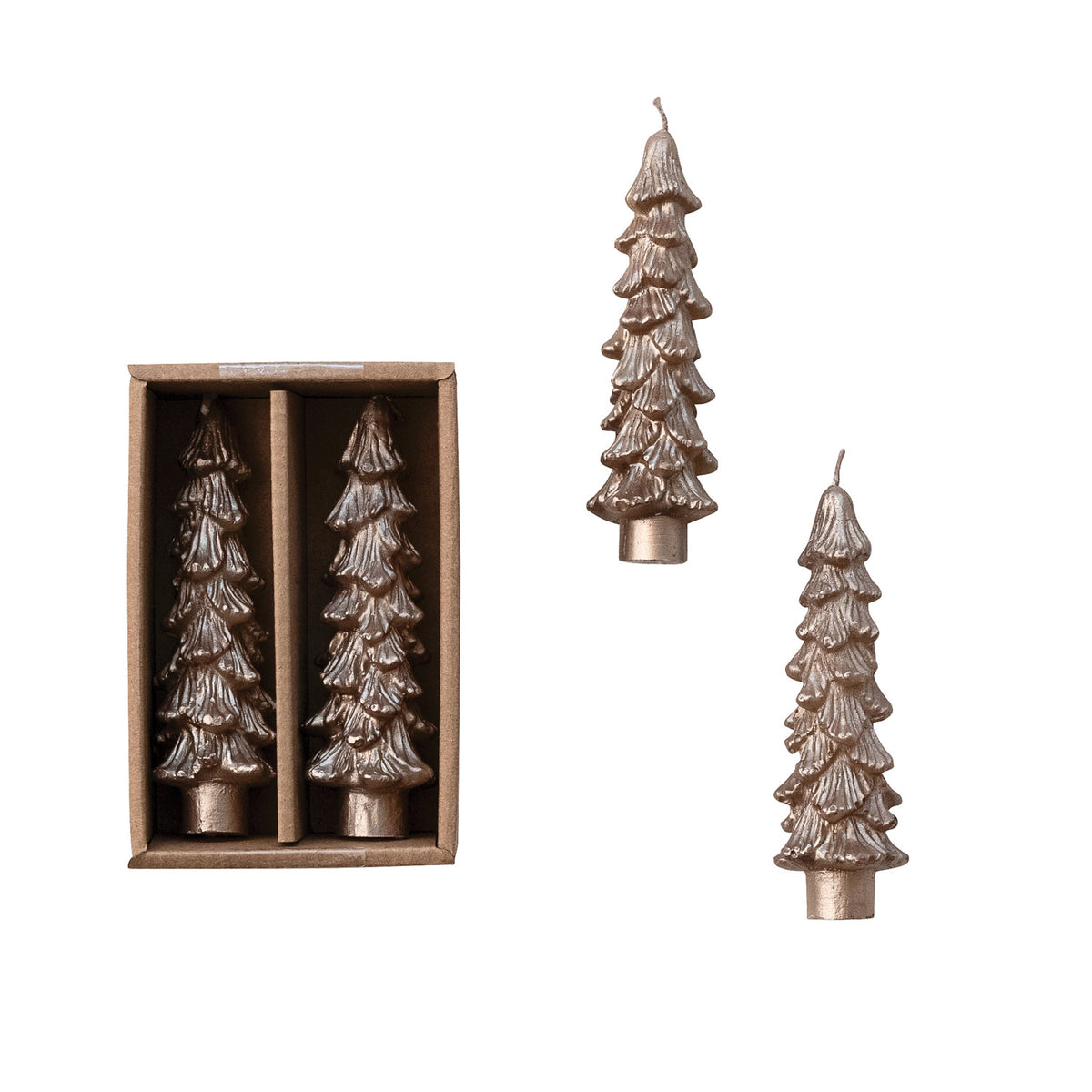 Set/2 5" Tree Shaped Taper Champagne