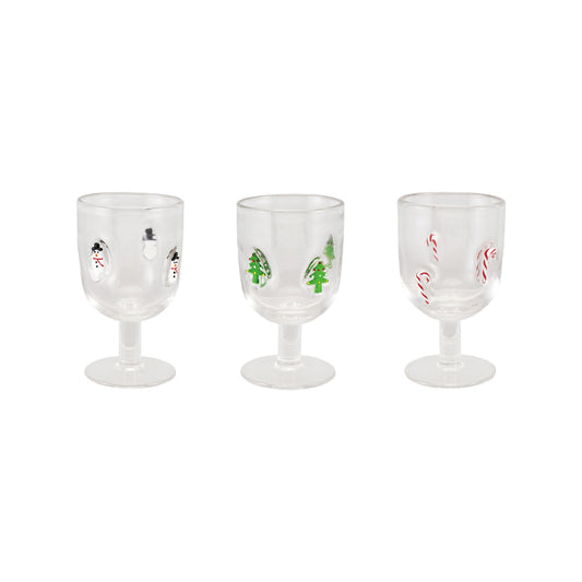 10 oz. Stemmed Wine Glass with Embedded Holiday Icons