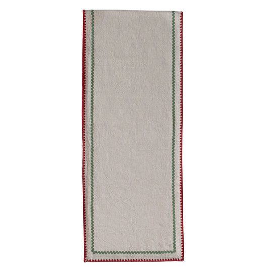 Woven Cotton Table Runner with Stitched Edge & Ric Rac Trim