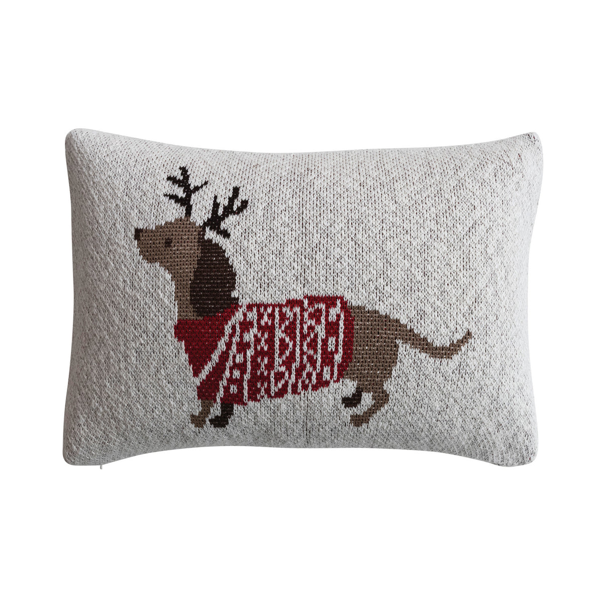 Cotton Knit Lumbar Pillow with Daschund in Antlers & Sweater