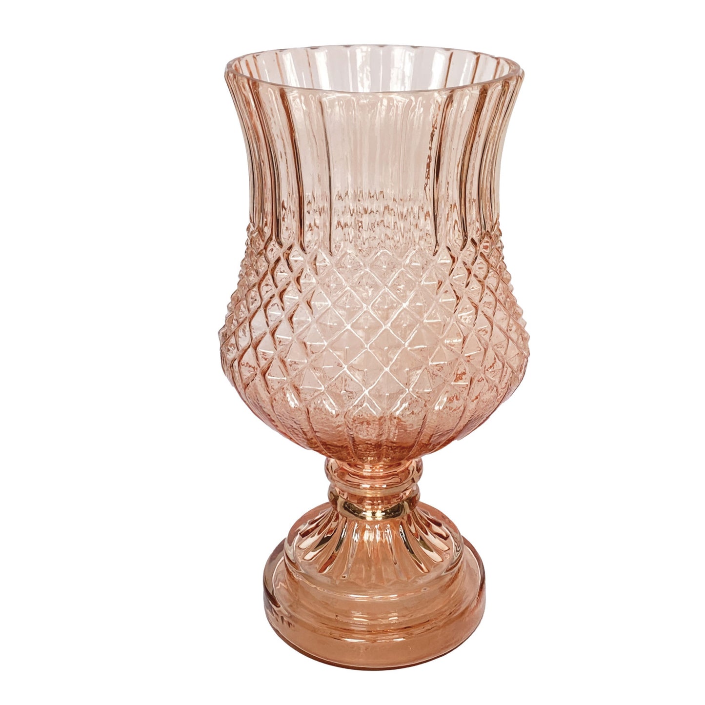 Embossed Glass Footed Vase, Pink