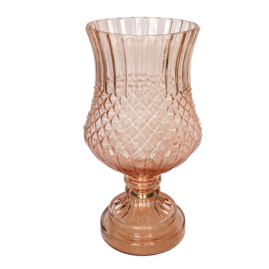 Embossed Glass Footed Vase, Pink