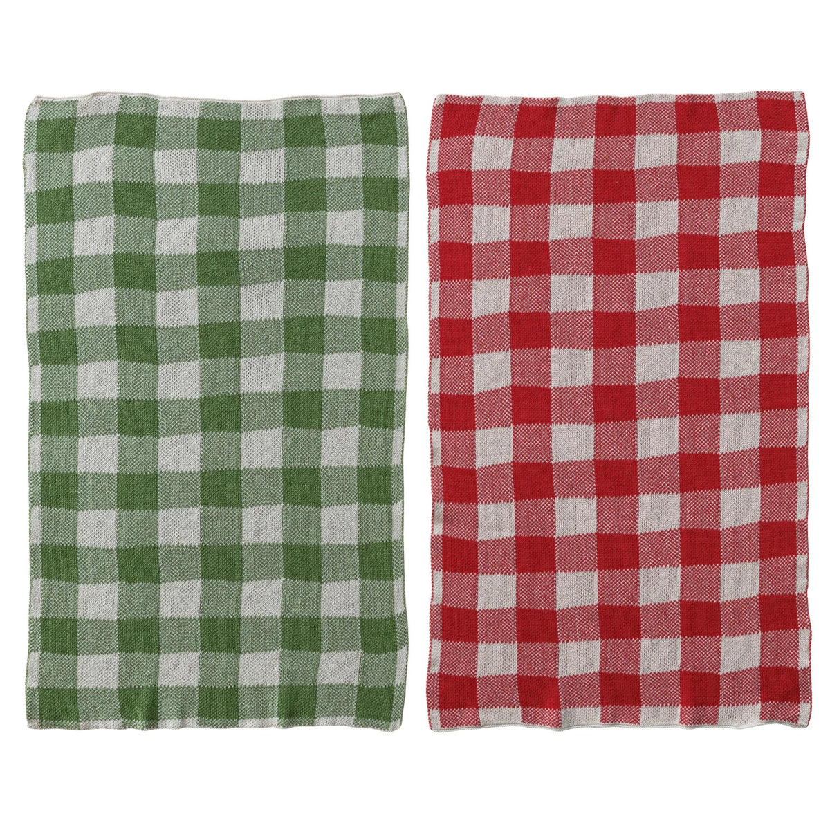 Cotton Knit Tea Towel with Buffalo Check Pattern
