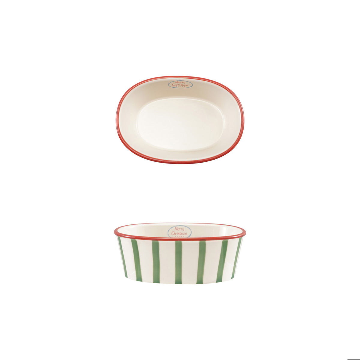 2 Quart Oval Stoneware Striped Baker