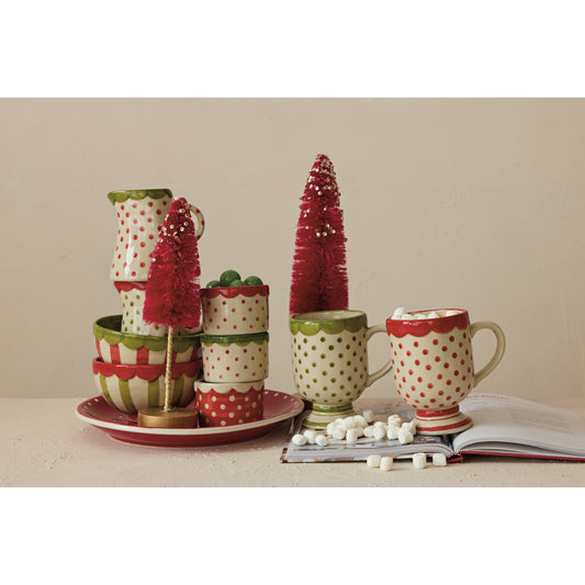 6 oz. Hand-Painted Stoneware Creamer with Polka Dots
