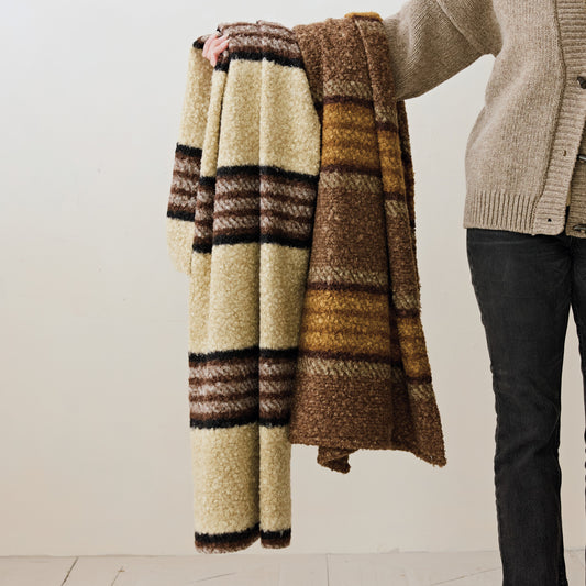 Fabric Faux Sherpa Throw with Stripes, Black & Grey