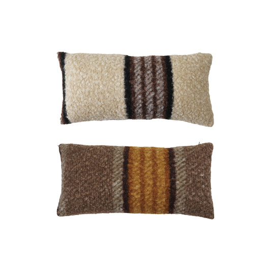 Fabric Faux Sherpa Lumbar Pillow with Stripes