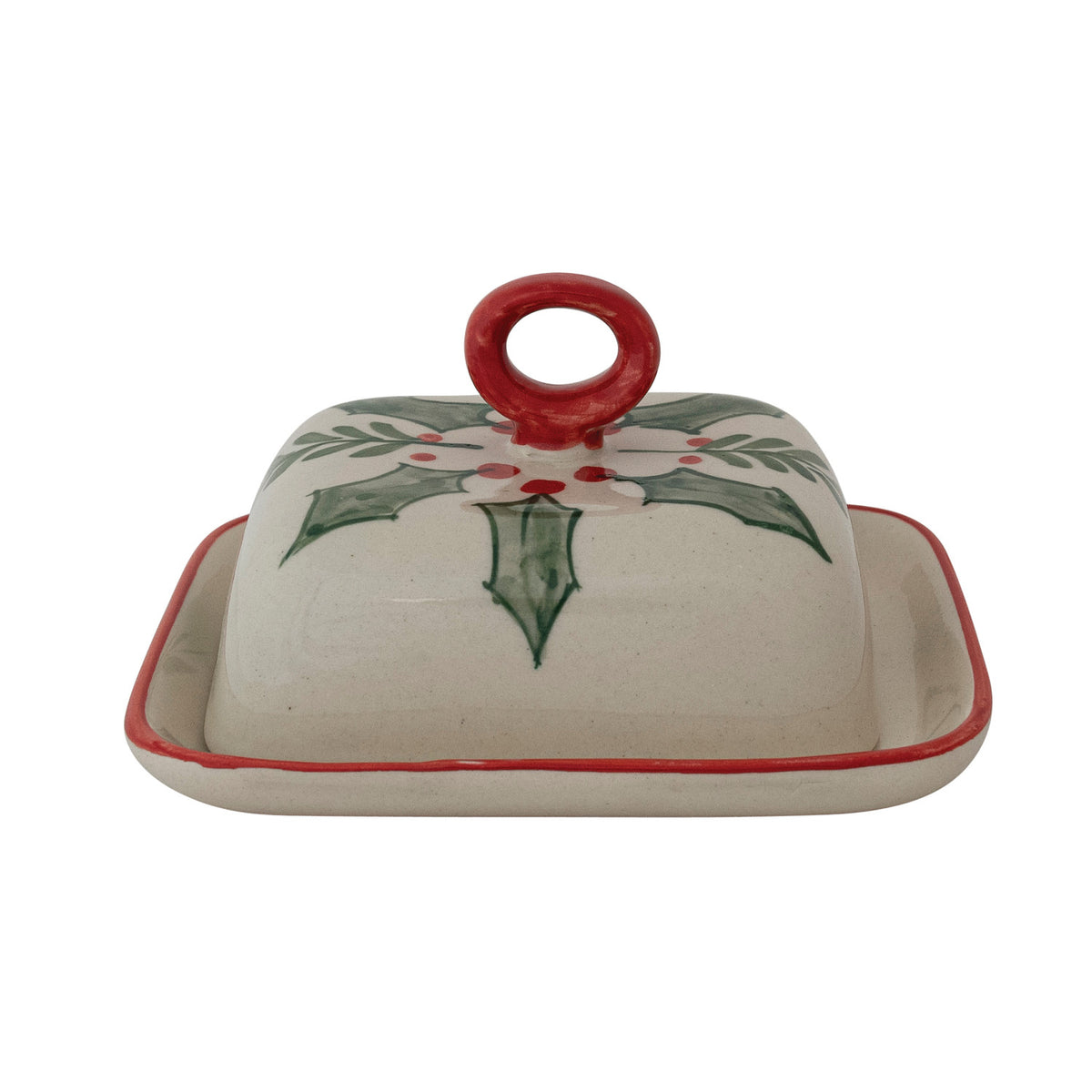 Holiday Hand-Painted Stoneware Butter Dish