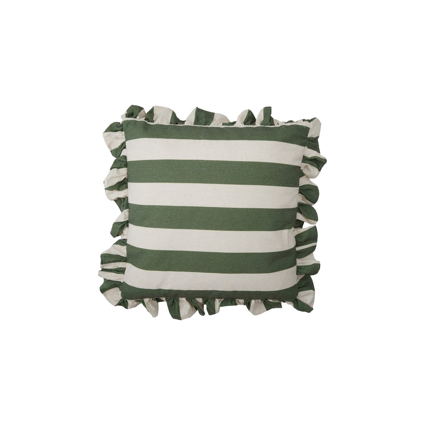 18" Square Fabric Green Striped Pillow with Ruffle