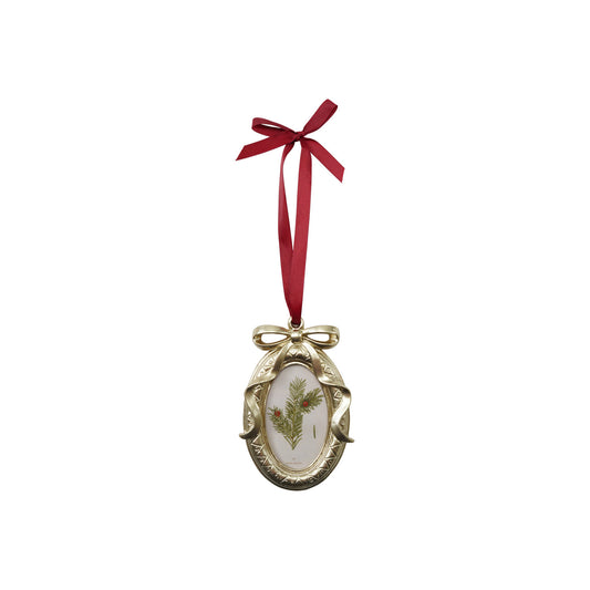 Resin Photo Frame Ornament with Bow & Burgundy Grosgrain Ribbon